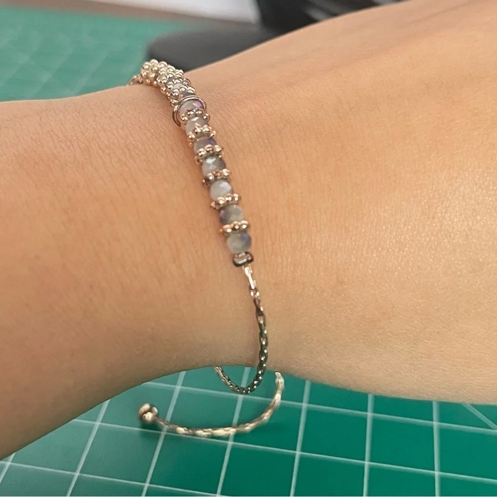 Rose gold purple beaded Liz Claiborne adjustable bracelet - Picture 2 of 4